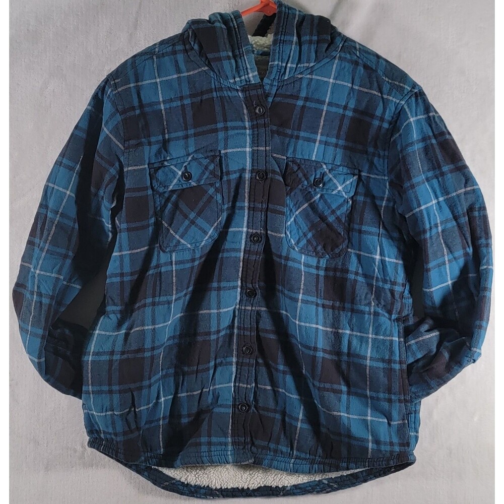 Women's Boston Traders Sherpa Lined Flannel Hooded Botton-up Jacket Size Medium